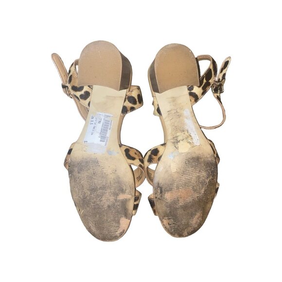 J.Crew Leopard Print Calf Hair Ankle Strap Low Block-Heel Sandals Size 8.5 - Picture 10 of 10